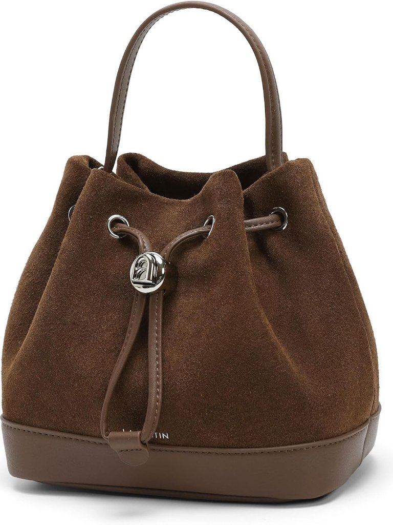 Genuine Leather Top Handle Bucket Bags Drawstring Crossbody Purse For Women